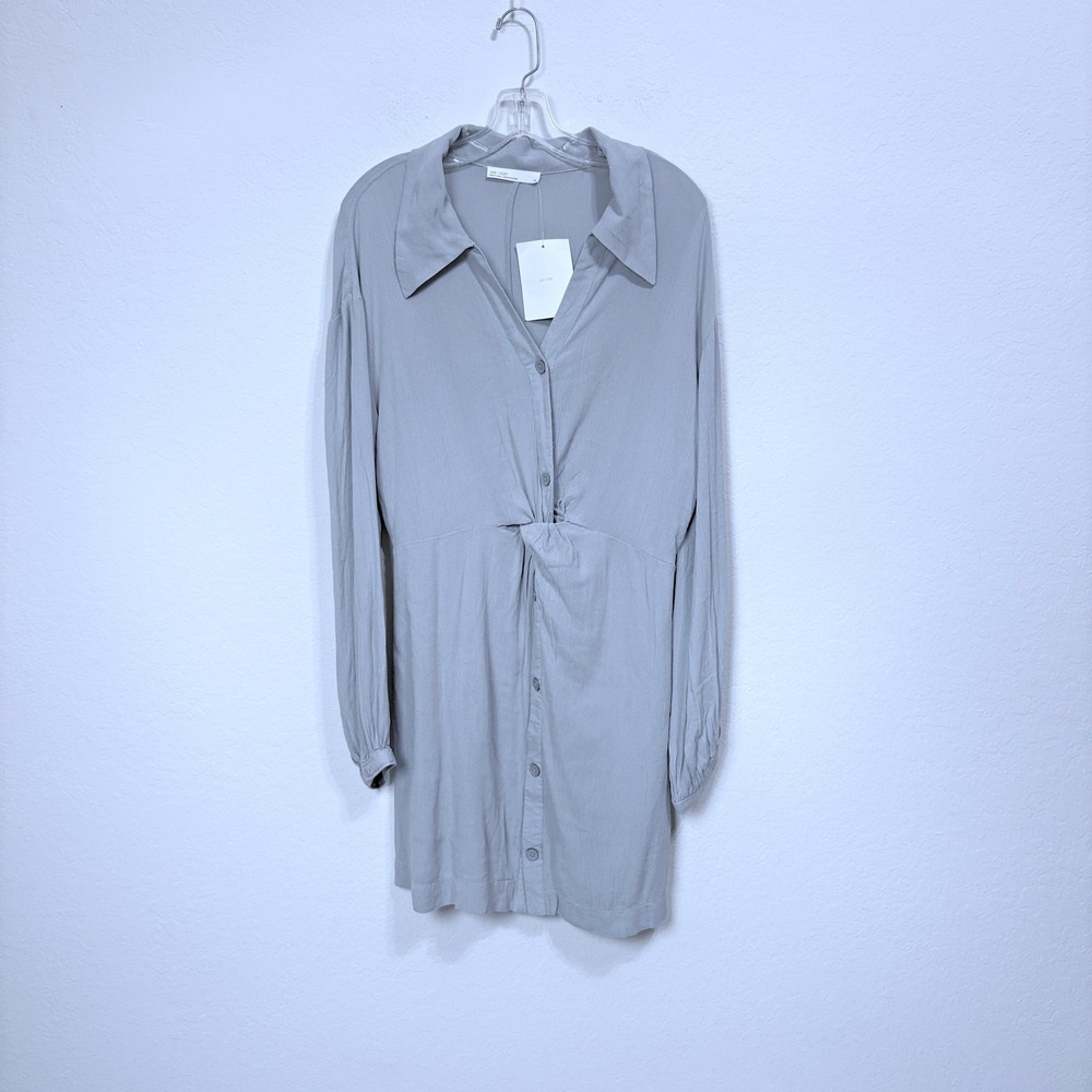 NWT Oak + Fort Button Up Cinched Waist Long Sleeve Mini Dress‎ Gray Women L